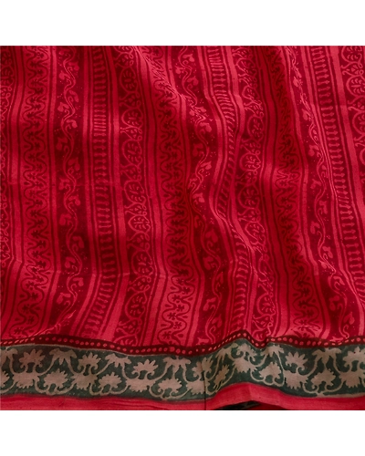 Sanskriti Vintage Sarees Dark Red Pure Georgette Silk Printed Sari Craft Fabric, PRG-11344-Dark Red-Printed Floral Design-Pure Georgette Silk-6
