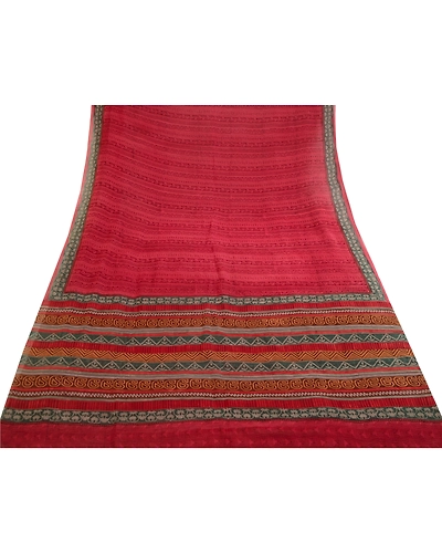 Sanskriti Vintage Sarees Dark Red Pure Georgette Silk Printed Sari Craft Fabric, PRG-11344-Dark Red-Printed Floral Design-Pure Georgette Silk-8