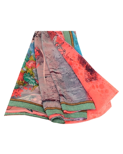 Sanskriti Vintage Sarees Multi Indian Georgette Printed Floral Sari Craft Fabric, PRG-11348-Multi-Printed Floral Design-Poly Georgette-2