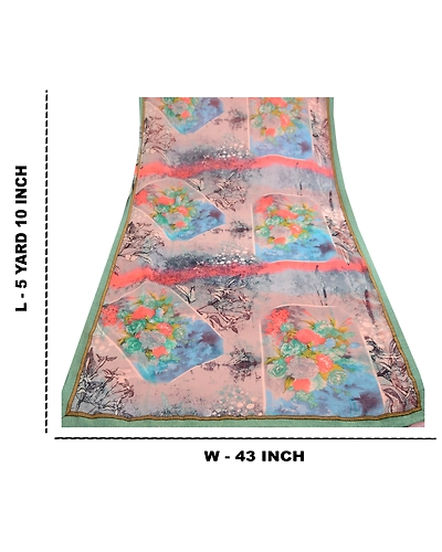 Sanskriti Vintage Sarees Multi Indian Georgette Printed Floral Sari Craft Fabric, PRG-11348-Multi-Printed Floral Design-Poly Georgette-3
