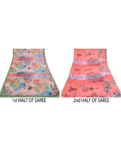 Sanskriti Vintage Sarees Multi Indian Georgette Printed Floral Sari Craft Fabric, PRG-11348-Multi-Printed Floral Design-Poly Georgette-5