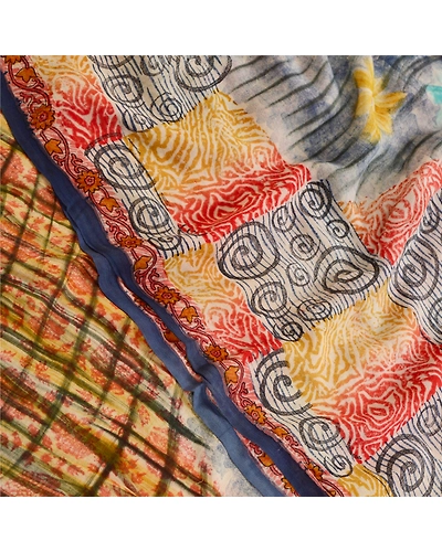 Sanskriti Vintage Sarees Multi Printed Pure Georgette Silk Sari 5Yd Craft Fabric, PRG-11357-Multi-Printed Floral Design-Pure Georgette Silk-1