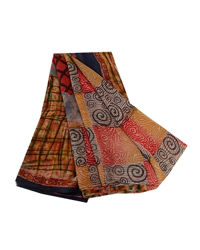Sanskriti Vintage Sarees Multi Printed Pure Georgette Silk Sari 5Yd Craft Fabric, PRG-11357-Multi-Printed Floral Design-Pure Georgette Silk-2