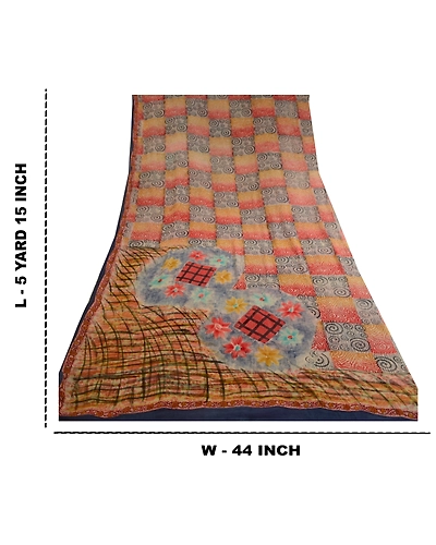 Sanskriti Vintage Sarees Multi Printed Pure Georgette Silk Sari 5Yd Craft Fabric, PRG-11357-Multi-Printed Floral Design-Pure Georgette Silk-3