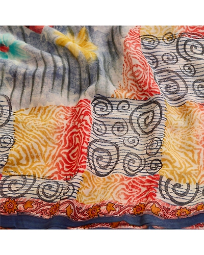 Sanskriti Vintage Sarees Multi Printed Pure Georgette Silk Sari 5Yd Craft Fabric, PRG-11357-Multi-Printed Floral Design-Pure Georgette Silk-6