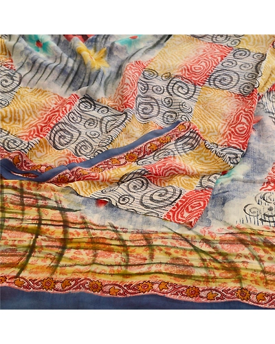Sanskriti Vintage Sarees Multi Printed Pure Georgette Silk Sari 5Yd Craft Fabric, PRG-11357-Multi-Printed Floral Design-Pure Georgette Silk-7