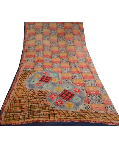 Sanskriti Vintage Sarees Multi Printed Pure Georgette Silk Sari 5Yd Craft Fabric, PRG-11357-Multi-Printed Floral Design-Pure Georgette Silk-8