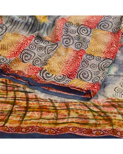 Sanskriti Vintage Sarees Multi Printed Pure Georgette Silk Sari 5Yd Craft Fabric, PRG-11357-Multi-Printed Floral Design-Pure Georgette Silk-9