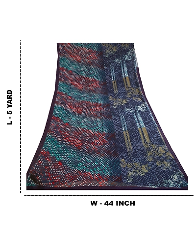 Sanskriti Vintage Sarees Blue Indian Georgette Sari Printed Floral Craft Fabric, PRG-11361-Blue-Printed Floral Design-Poly Georgette-3