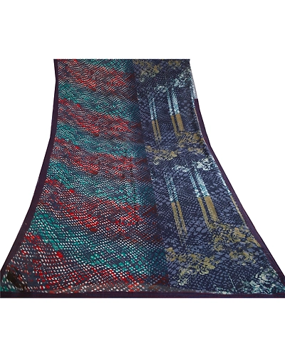 Sanskriti Vintage Sarees Blue Indian Georgette Sari Printed Floral Craft Fabric, PRG-11361-Blue-Printed Floral Design-Poly Georgette-8