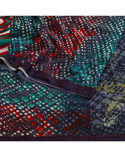 Sanskriti Vintage Sarees Blue Indian Georgette Sari Printed Floral Craft Fabric, PRG-11361-Blue-Printed Floral Design-Poly Georgette-9