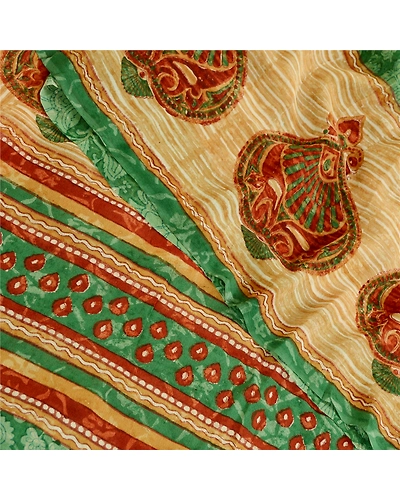 Sanskriti Vintage Sarees Green Pure Georgette Silk Printed Sari 5Yd Craft Fabric, PRG-11368-Greee-Printed Floral Design-Pure Georgette Silk-1