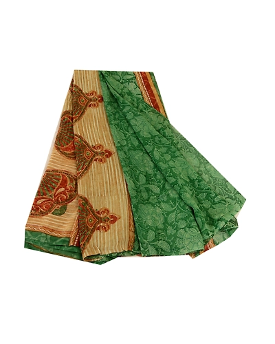 Sanskriti Vintage Sarees Green Pure Georgette Silk Printed Sari 5Yd Craft Fabric, PRG-11368-Greee-Printed Floral Design-Pure Georgette Silk-2