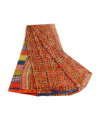 Sanskriti Vintage Sarees Red Pure Georgette Silk Printed Sari Soft Craft Fabric, PRG-11370-Red-Printed Floral Design-Pure Georgette Silk-2
