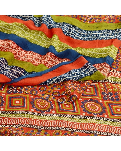 Sanskriti Vintage Sarees Red Pure Georgette Silk Printed Sari Soft Craft Fabric, PRG-11370-Red-Printed Floral Design-Pure Georgette Silk-7