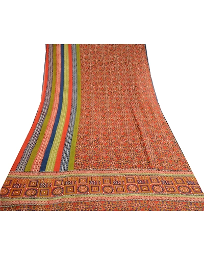 Sanskriti Vintage Sarees Red Pure Georgette Silk Printed Sari Soft Craft Fabric, PRG-11370-Red-Printed Floral Design-Pure Georgette Silk-8