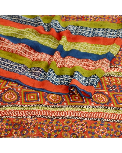 Sanskriti Vintage Sarees Red Pure Georgette Silk Printed Sari Soft Craft Fabric, PRG-11370-Red-Printed Floral Design-Pure Georgette Silk-9