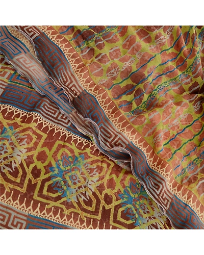 Sanskriti Vintage Sarees Green Pure Georgette Silk Printed Sari 5Yd Craft Fabric, PRG-11372-Green-Printed Floral Design-Pure Georgette Silk-1