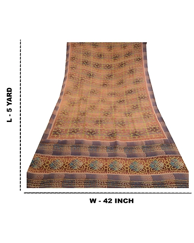 Sanskriti Vintage Sarees Green Pure Georgette Silk Printed Sari 5Yd Craft Fabric, PRG-11372-Green-Printed Floral Design-Pure Georgette Silk-3