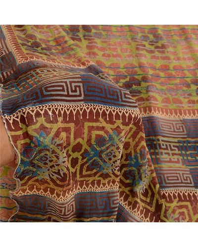 Sanskriti Vintage Sarees Green Pure Georgette Silk Printed Sari 5Yd Craft Fabric, PRG-11372-Green-Printed Floral Design-Pure Georgette Silk-4