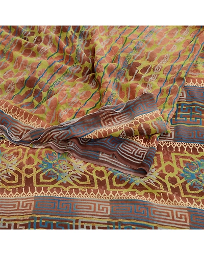 Sanskriti Vintage Sarees Green Pure Georgette Silk Printed Sari 5Yd Craft Fabric, PRG-11372-Green-Printed Floral Design-Pure Georgette Silk-7