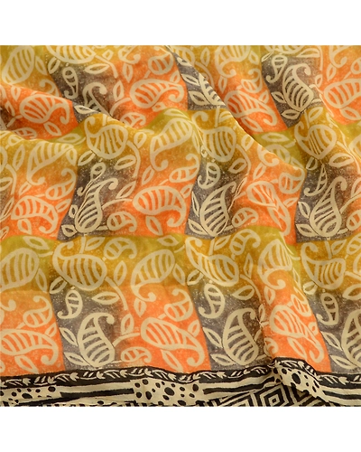 Sanskriti Vintage Multi Sarees Pure Georgette Silk Printed Sari 5Yd Craft Fabric, PRG-11378-Multi-Printed Floral Design-Pure Georgette Silk-6