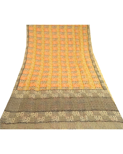 Sanskriti Vintage Multi Sarees Pure Georgette Silk Printed Sari 5Yd Craft Fabric, PRG-11378-Multi-Printed Floral Design-Pure Georgette Silk-8
