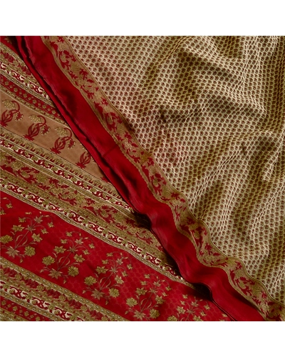 Sanskriti Vintage Sarees Gray Indian Printed Georgette Sari Soft Craft Fabric, PRG-11390-Gray-Printed Floral Design-Poly Georgette-1