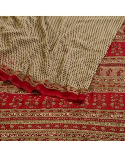 Sanskriti Vintage Sarees Gray Indian Printed Georgette Sari Soft Craft Fabric, PRG-11390-Gray-Printed Floral Design-Poly Georgette-7