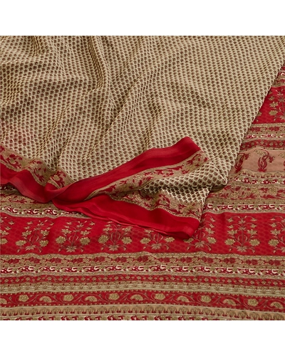 Sanskriti Vintage Sarees Gray Indian Printed Georgette Sari Soft Craft Fabric, PRG-11390-Gray-Printed Floral Design-Poly Georgette-9