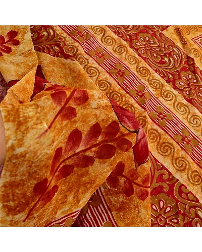 Sanskriti Vintage Sarees Purple Blend Georgette Printed Sari 5Yd Craft Fabric, PRG-11394-Purple-Printed Floral Design-Blend Gerogette-1