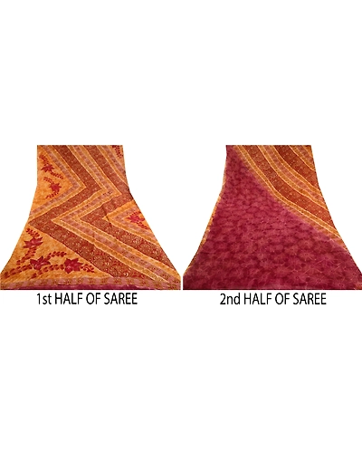 Sanskriti Vintage Sarees Purple Blend Georgette Printed Sari 5Yd Craft Fabric, PRG-11394-Purple-Printed Floral Design-Blend Gerogette-5
