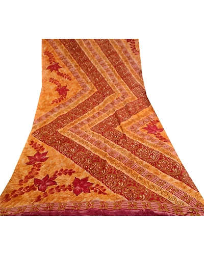 Sanskriti Vintage Sarees Purple Blend Georgette Printed Sari 5Yd Craft Fabric, PRG-11394-Purple-Printed Floral Design-Blend Gerogette-8