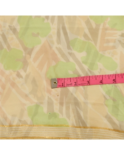 Sanskriti Vintage Sarees Cream Pure Chiffon Silk Printed Zari Border Sari Fabric, PRG-11398-Cream-Printed Floral Design-Pure Chiffon Silk-3