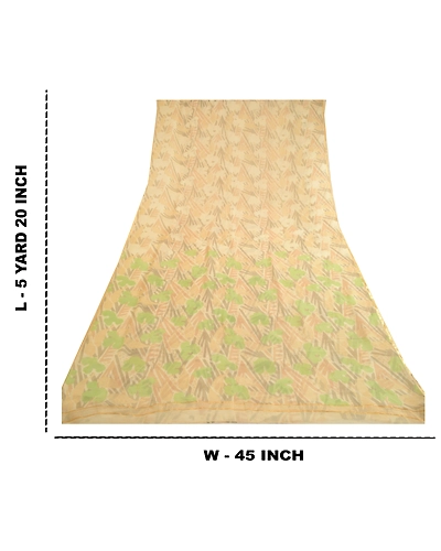 Sanskriti Vintage Sarees Cream Pure Chiffon Silk Printed Zari Border Sari Fabric, PRG-11398-Cream-Printed Floral Design-Pure Chiffon Silk-4