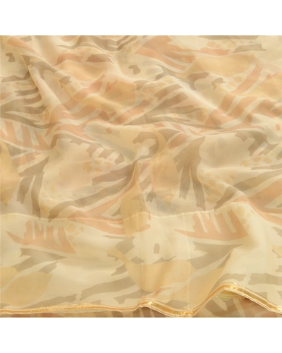 Sanskriti Vintage Sarees Cream Pure Chiffon Silk Printed Zari Border Sari Fabric, PRG-11398-Cream-Printed Floral Design-Pure Chiffon Silk-7