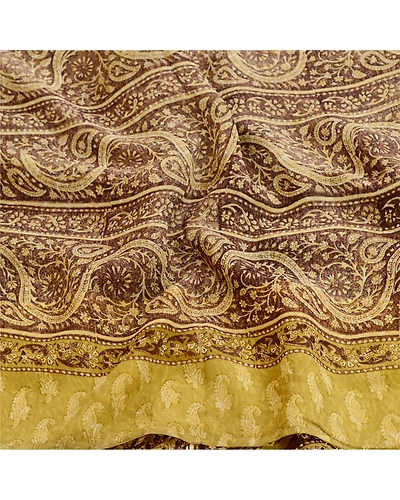 Sanskriti Vintage Brown Sarees Pure Georgette Silk Printed Sari 5Yd Craft Fabric, PRG-11413-Brown And Green-Printed Floral Design-Pure Georgette Silk-6
