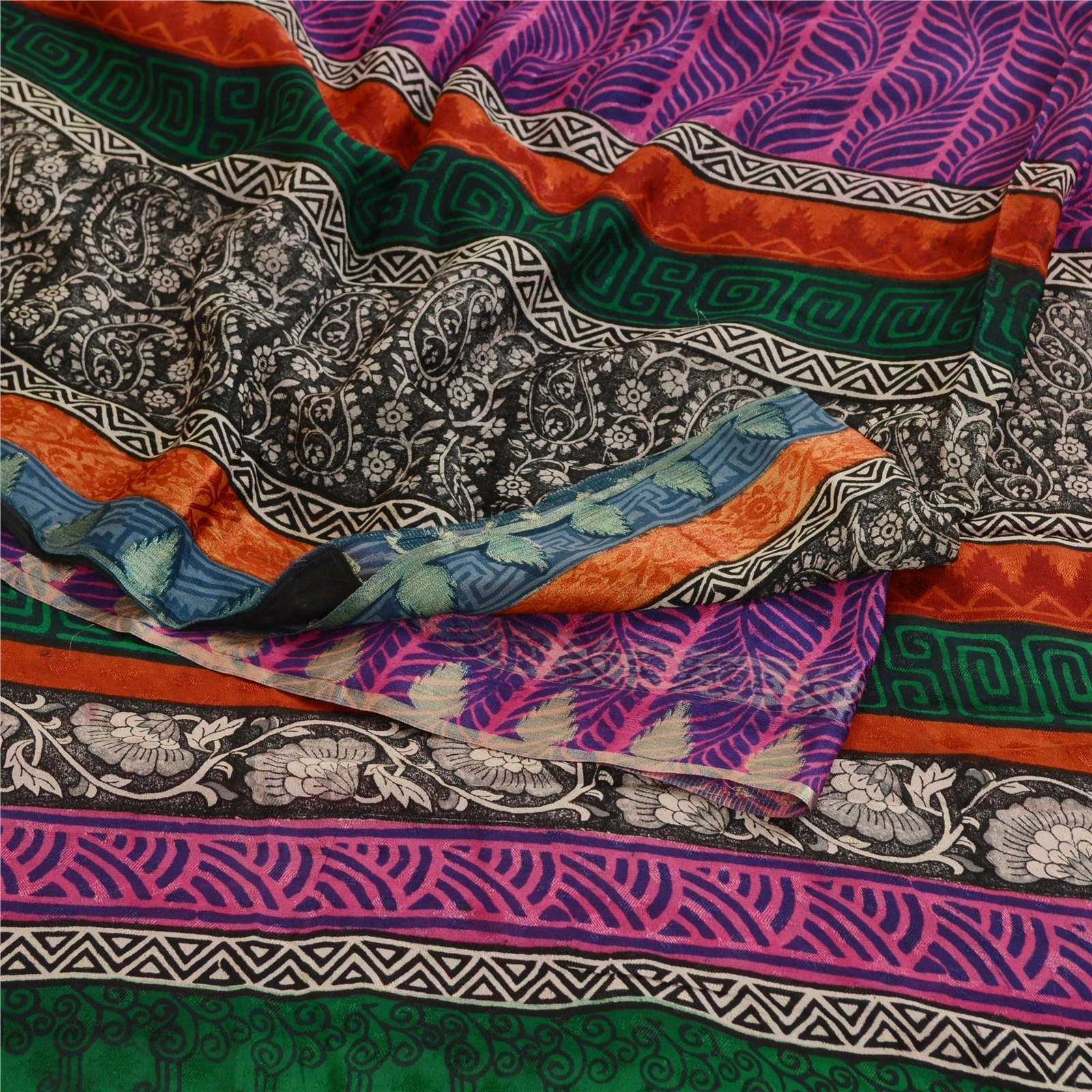 Sanskriti Vintage Multicolor Sarees Blend Georgette Printed Sari Craft Fabric, PRG-11414-Multicolor-Printed Floral Design-Blend Georgette-7