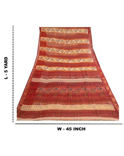 Sanskriti Vintage Dark Red Sarees Poly Georgette Silk Printed Sari Craft Fabric, PRG-11417-Dark Red-Printed Floral Design-Poly Georgette-3
