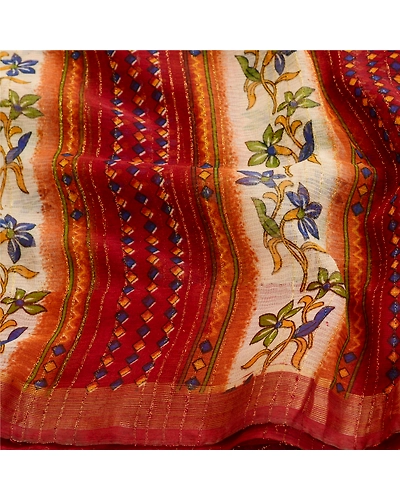 Sanskriti Vintage Dark Red Sarees Poly Georgette Silk Printed Sari Craft Fabric, PRG-11417-Dark Red-Printed Floral Design-Poly Georgette-6
