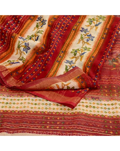 Sanskriti Vintage Dark Red Sarees Poly Georgette Silk Printed Sari Craft Fabric, PRG-11417-Dark Red-Printed Floral Design-Poly Georgette-7