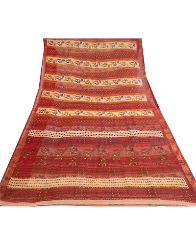 Sanskriti Vintage Dark Red Sarees Poly Georgette Silk Printed Sari Craft Fabric, PRG-11417-Dark Red-Printed Floral Design-Poly Georgette-8