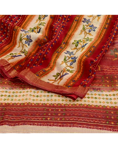 Sanskriti Vintage Dark Red Sarees Poly Georgette Silk Printed Sari Craft Fabric, PRG-11417-Dark Red-Printed Floral Design-Poly Georgette-9