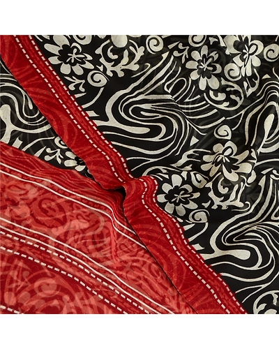 Sanskriti Vintage Black Sarees Poly Georgette Silk Printed Sari 5Yd Craft Fabric, PRG-11418-Black-Printed Floral Design-Poly Georgette Silk-1