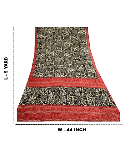 Sanskriti Vintage Black Sarees Poly Georgette Silk Printed Sari 5Yd Craft Fabric, PRG-11418-Black-Printed Floral Design-Poly Georgette Silk-3