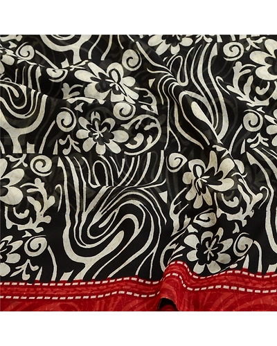 Sanskriti Vintage Black Sarees Poly Georgette Silk Printed Sari 5Yd Craft Fabric, PRG-11418-Black-Printed Floral Design-Poly Georgette Silk-6