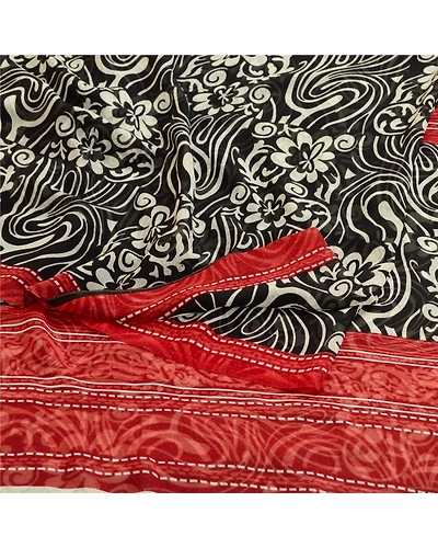 Sanskriti Vintage Black Sarees Poly Georgette Silk Printed Sari 5Yd Craft Fabric, PRG-11418-Black-Printed Floral Design-Poly Georgette Silk-7