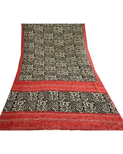 Sanskriti Vintage Black Sarees Poly Georgette Silk Printed Sari 5Yd Craft Fabric, PRG-11418-Black-Printed Floral Design-Poly Georgette Silk-8