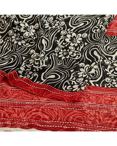 Sanskriti Vintage Black Sarees Poly Georgette Silk Printed Sari 5Yd Craft Fabric, PRG-11418-Black-Printed Floral Design-Poly Georgette Silk-9