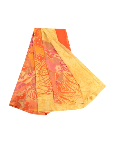 Sanskriti Vintage Yellow Saree Pure Georgette Silk Printed Sari 5Yd Craft Fabric, PRG-11426-Yellow-Printed Floral Design-Pure Georgette Silk-2